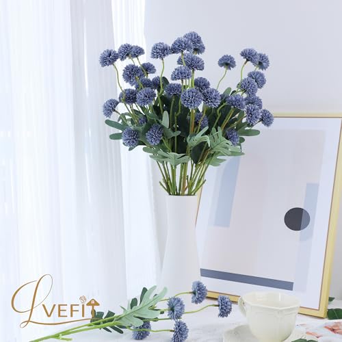 LVEFIT 10 Pcs Dusty Blue Kiku Flower Fake Mums Long Stem Flowers,Faux Kiku Flower Bulk,Silk Flowers Mini Chrysanthemum Floral Arrangements,Artificial Flowers Chrysanth Mini Fake Flower - color: Dusty Blue