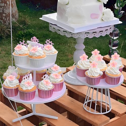 20Pcs Resin Cherry Blossom Cupcake Toppers Pink Flowers Cake Decors for Spring Cherry Blossoms Bridal Engagement Baby Shower Birthday Party Flower Table Confetti Decorations - color: Cherry