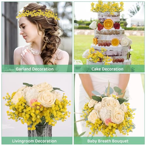 N&T NIETING Babys Breath Artificial Flowers Bulk, 15Pcs Fake Gypsophila Bouquet Flowers Real Touch Faux Babies Breath Arrangement for Wedding Floral Party Home Centerpieces Vase Decoration, Yellow - color: Yellow, size: 15pcs-Standard
