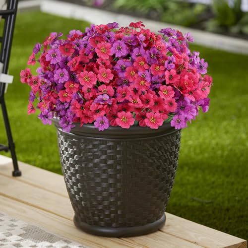 24 Bundles Artificial Flowers for Outdoors, Realistic Fake Silk Flowers for Outside Decoration, No Fade Faux Plants Outdoor Planter Window Box Porch Patio Decor(Purple+Rosy red) - color: Purple+rosy Red, size: 24PCS