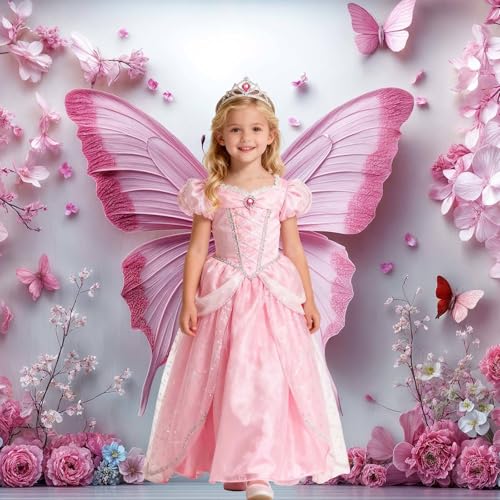 5x3ft Pink Butterfly Flower Backdrop for Photography Floral Wonderland Photo Background Baby Shower Birthday Bridal Shower Party Decors Newborn Girls Princess Portrait Photobooth Props - color: Pink01, size: 5X3FT