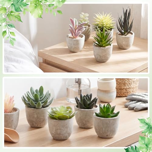 18 Pack Assorted Artificial Succulents in Retro Pulp Pots Bulk Fake Succulent Plants with Vintage Stone-Like Paper Pulp Pots Variety Set for Home, Office & Desk Decor - style: Unique Style