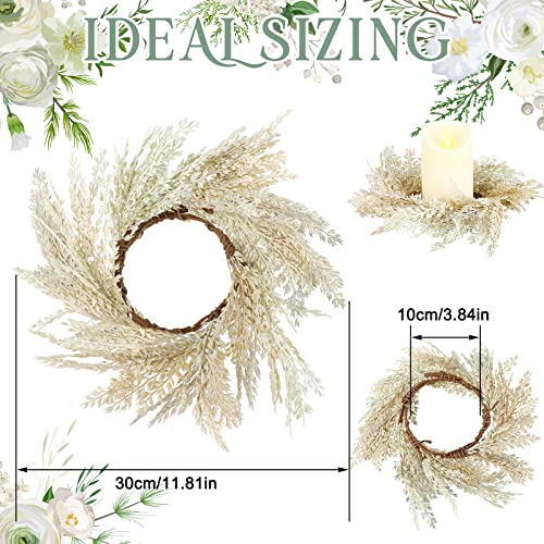 Panelee 4 Pcs Pampas Grass Candle Rings Wreath Faux Pampas Grass Candleholders 3.9 Inch Small Boho Wreath Artificial Greenery Candle Rings for Wedding Home Decor Fall Tabletop Farmhouse Decor
