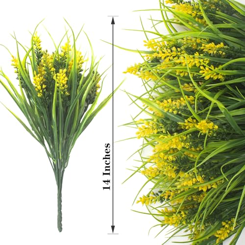 Grunyia 20 Bundles Artificial Plants Outdoor Fake Monkey Grass with Flowers (Yellow) - color: Yellow