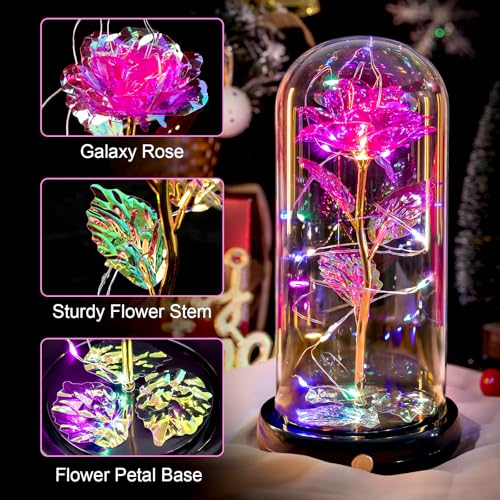 Mothers Day Flowers Gifts for Mom Women Birthday Gift, Rechargeable Galaxy Glass Rose in Glass Dome Forever Crystal Rose Flower Anniversary Mothers Day Roses Gifts for Daughter Wife Women Grandma Pink - color: Usb-d Pink