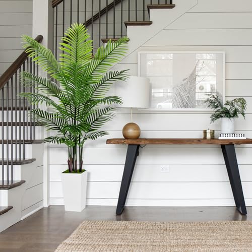Artificial Palm Tree 6FT - Fake Tree with White Tall Planter - Faux Tropical Areca Floor Plant in Pot - Artificial Silk Plant for Home Office Living Room Decor Indoor - color: White, size: 6ft