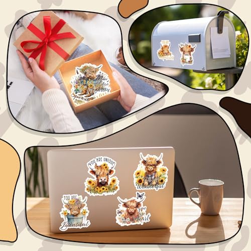 Whaline 12Pcs Highland Cow Refrigerator Magnets You are Enough You are Loved Inspirational Quotes Magnetic Stickers Motivational Magnet Decal Gifts for Graduation Women Men Friends - style: Highland Cow