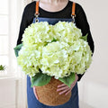 JINWOE Green Hydrangea Artificial Flowers, 5Pcs 20Inch Large Lifelike Faux Silk Flowers, Full Artificial Hydrangeas for Bouquet Table Centerpieces Indoor Spring Outdoor Home - color: Green