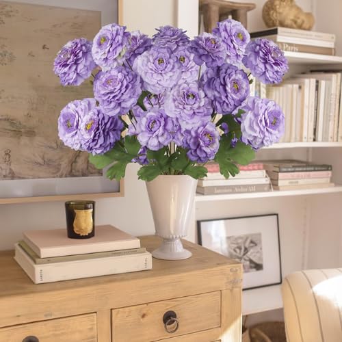 2 Pcs Artificial Flowers Spring Summer Purple Zinnia Silk Flowers with Long Stems Zinnia Elegans Artificial Flowers for Outdoors Floral Arrangements Table Centerpieces Wedding Party Home Decor - color: Purple