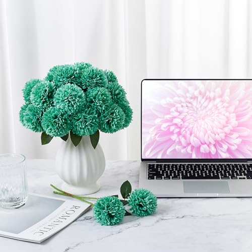 SITUMEIZI 12 Pcs Teal Flowers Artificial Chrysanthemums Flowers Ball Flower Fake Mums Silk for Wedding Home Kitchen Decoration Floral Arrangement - color: Teal, size: 12 Pieces