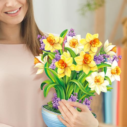 Airpark 3D Pop Up Paper Flowers Bouquet Card 12’‘ with Note & Envelope, Birthday Gifts, Get Well, Thank You, Greeting Cards for Women Mom Wife Friends, Yellow Daffodils - style: Yellow Daffodils