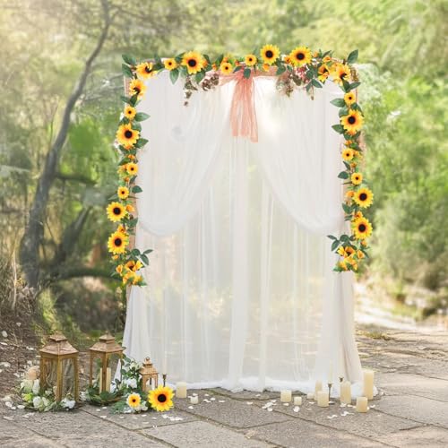 6 Pack Artificial Sunflower Garland 7.2FT Fake Silk Sunflowers Decor Hanging Yellow Flower Vines Party Garlands for Birthday Baby Shower Wedding Garden Home Table Decorations