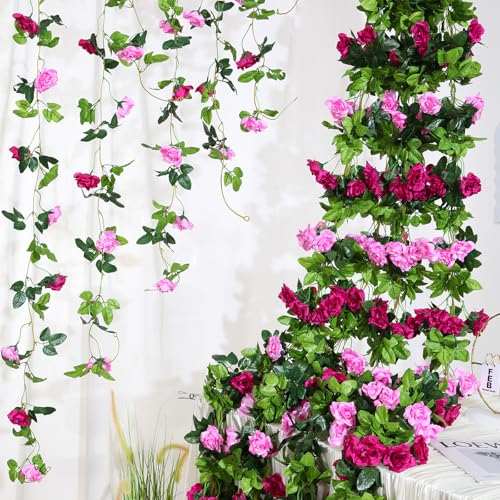 Floweroyal 6 Pack Artificial Flower Garlands 15.8FT Fake Rose Vines Silk Flowers Hanging Rose Ivy for Wedding Arch Party Home Garden Wall Decor (Fuchsia) - color: Fuchsia, size: 6pcs