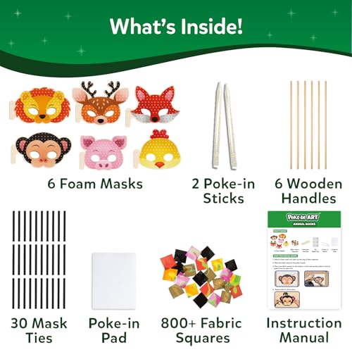 Skillmatics Poke-in Art - Animal Masks, Mess-Free Fun for Kids, DIY Wood Craft Kits, Creative Activity, Gifts for Girls & Boys Ages 4, 5, 6, 7, 8, 9 - style: 9. Animal Masks