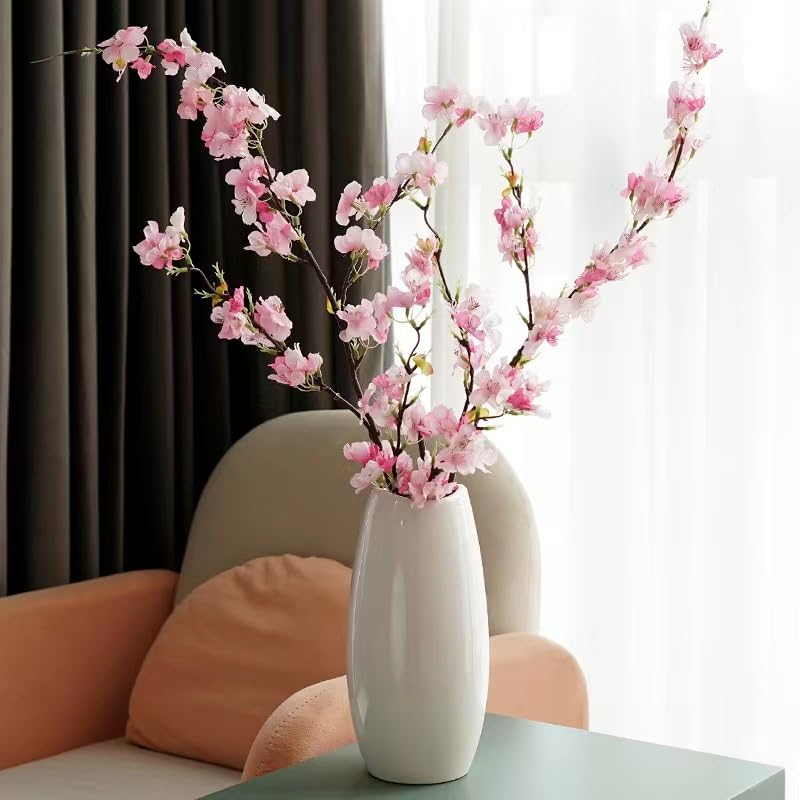 Artificial Cherry Blossom Flowers Pink Silk Peach Bulk Faux Spring Branches Arrangement Cherry Flowers Stems 4Pcs for Indoor Outdoor Wedding Table Home Dining Decor Floor vase - color: Pink