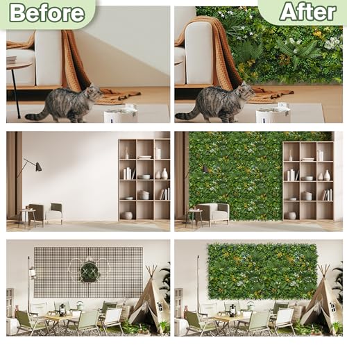 Artificial Green Wall Panels: 20"x20" (4 Pack) Faux Greenery Vine Hedge Ivy Privacy Fence Screen with UV Anti&Fake Boxwood Plant Backdrop for Indoor Wedding and Outdoor Garden Backyard Decor - size: 20"x20" (4 Pack)