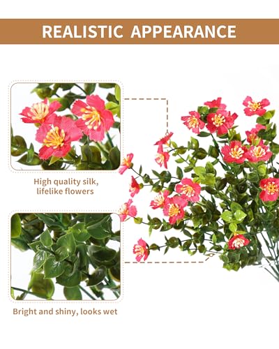 12 Bundles Fake Flowers for Porch, Artificial Plants & Flowers for Outdoor Hanging Planters, Slik Wild Rose Flowers for Christmas Home Garden Aesthetic Decor-Rusty Red - color: Rusty Red