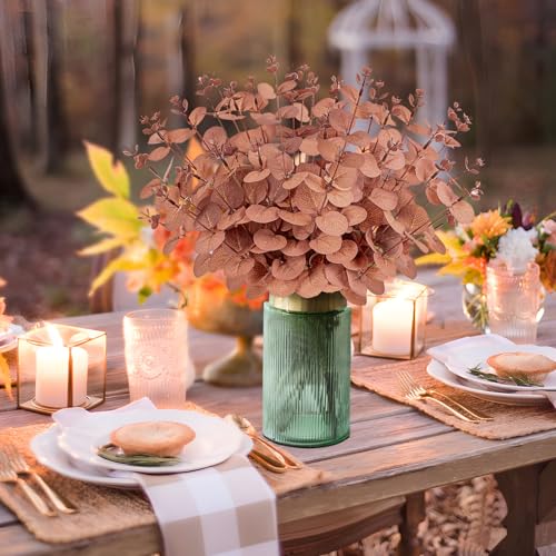Yen Jean 10PCS Fall Amber Artificial Flowers Decorations for Home, Thanksgiving Fake Plants Autumn Decor Indoor Outdoor Harvest Party Supplies - style: Amber