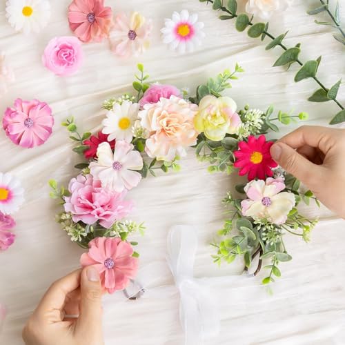 ATTGREAT 310 Pcs Fake Flower Heads Mini Artificial Flower Bulk Silk Flowers for Decoration Small Faux Flower Heads Fabric Daisy Buds Floral for Crafts DIY Wedding Party Baby Shower Home Decor, Pink - color: Pink