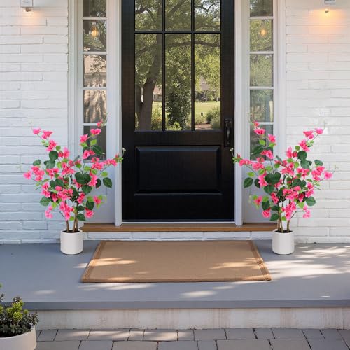 YEPDIN 39.4 inch Artificial Bougainvillea Tree，Faux Flowers Plants with White Decorative Planter,Fake Tree for Living Room,Porch, Garden, Indoors & Outdoors,M100