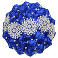 Royal Blue Bridal Wedding Bouquet with Bling Rhinestone Pearl Satin Rose Flower Brooch Bouquet for Quinceanera Bride Bridesmaid Wedding 8.3in - color: ['Royal Blue'], size: Diameter: 8.3 inches