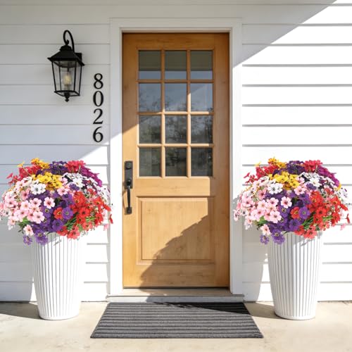 16 Bundles Artificial Flowers for Outdoors UV Resistant Faux Plastic Plants Fake Silk Flowers for Outside Garden Patio Porch Window Box Decoration