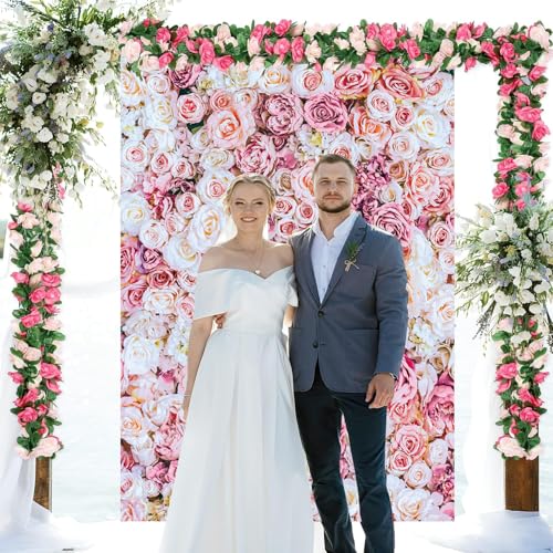 6x8ft Pink Rose Floral Wall Backdrop Flower Wall Decorations Photography Background for Wedding Mother's Day Birthday Bridal Shower Valentine's Day Party Decoration Banner Studio Props - size: 6x8ft