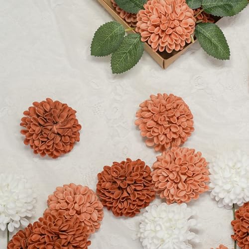 Artificial Flowers, 50pcs Artificial Rose for DIY Wedding Bouquets Centerpieces Arrangements, Terracotta Dahlia Flowers with Stems for Bridal Shower Party Home Decorations - color: Terracotta Dahlia, size: 50pcs