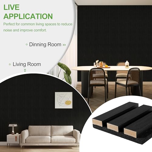 4 Pack Wood Panels for Wall, 96" x 11" Wood Slat Acoustic Panels, Acoustic Wall Panels for Interior Wall Decor, Sound Absorbing Wall Panels for Noise Reduction and Decoration, Obsidian Black - color: Obsidian Black, size: 4PCS-96" x 11"