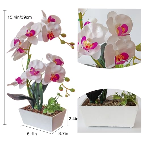 White Orchids Artificial Flowers Fake Orchid in Pot Phalaenopsis Flower Large Faux Orchid Plant Real Looking Fake Flowers Table Decor for Living Room Centerpieces Indoor Bathroom Plants - color: White