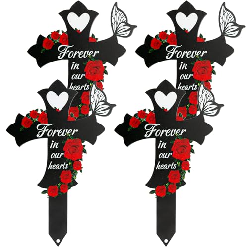 4Pcs Cemetery Decorations for Grave, Grave Decorations for Cemetery Son Dad Mom, Cross Graves Markers for Cemeteries - style: Cross-A 4Pcs