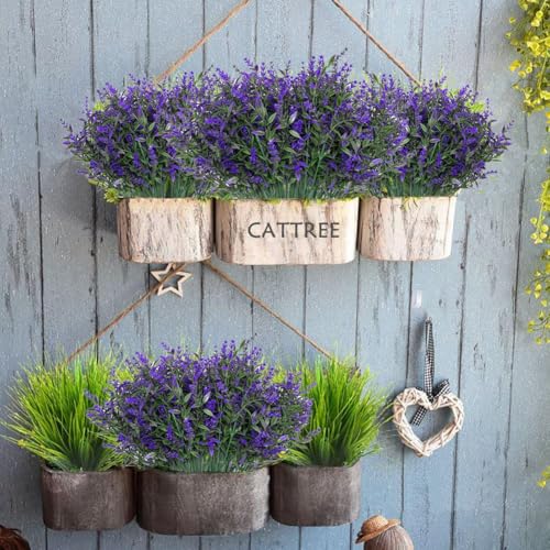 CATTREE Artificial Plants, Plastic Lavender Flowers Fake Plant Simulation Greenery Faux Shrubs Leaves Bushes for Outdoor Indoor Home Garden Office Yard Wedding Decoration Planting Filler Purple 8 Pack - color: Lavender Flowers - Purple 8 Pcs