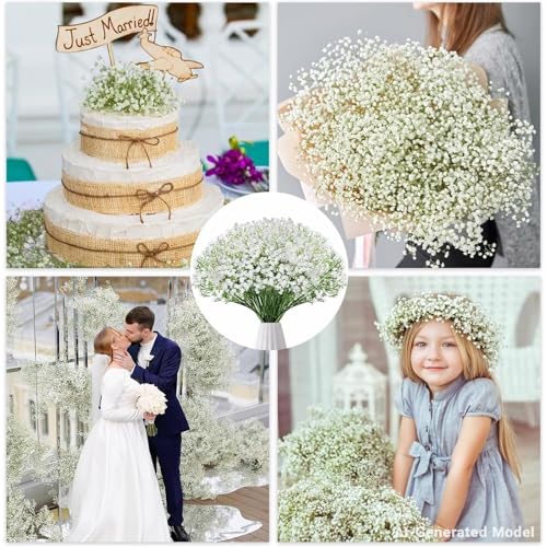 120 Pcs Babys Breath Artificial Flowers, White Babys Breath Flowers Artificial Bulk Real Touch Flowers for Wedding Party Home Garden Decoration