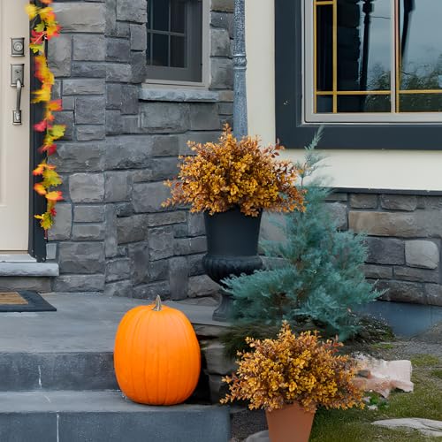 8pack Fall Fake Fern Plants Faux Boston Ferns UV Resistant Greenery for Outdoor Front Porch Artificial Ferns Stems for Indoor Home Porch Garden Window Box Autumn Decor - color: Fall