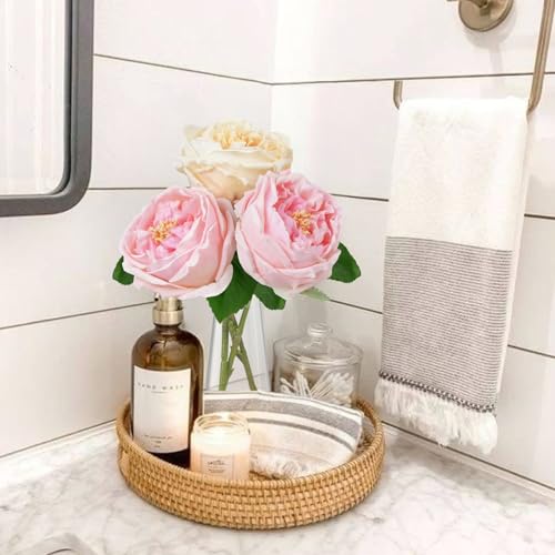 Zythrem Fake Flowers in Vase Artificial Flowers with Vase Pink Peonies with Artificial Water Silk Flower Arrangements for Dining Table Centerpiece Office Bathroom Coffee Kitchen Decoration - color: Pink&white