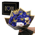 Blue Glitter Roses Bouquet Forever Flowers, 36 Pcs DIY Artificial Glitter Rose Bouquet with Bear & Butterfly, Eternal Flowers Gifts for Her, Girlfriend, Valentines, Birthday, Mother's Day - color: Fba-blue