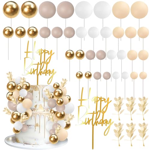Rsstarxi Boho Cake Decoration with Gold Balloon Balls Bohemian Happy Birthday Cake Pick for Wedding Birthday Christenings Party DIY Cake Decorations Supplies - color: Design 19