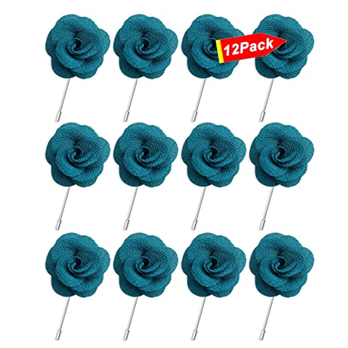 Rhungift Men's Camellia Flower Lapel Pin Handmade Rose Boutonniere Stick Brooch for Suits Wedding Party Groom Multicolor Men Women - color: Cyan-Green