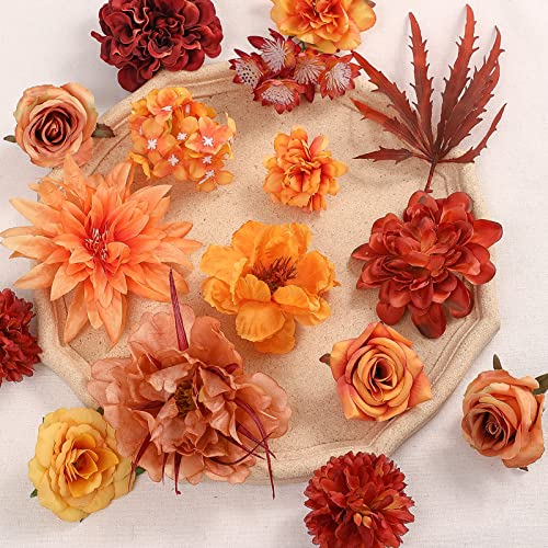 Artificial Flowers 25pcs Real Looking Red Silk Fake Flowers Combo with Stems for DIY Wedding Bouquets Bridal Shower Centerpieces Party Decorations (Orange) - color: Orange