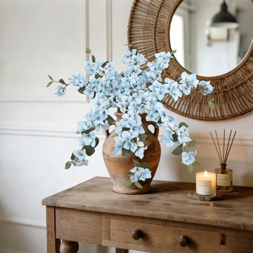 Faux Bougainvillea 8 PCS Realistic Blue Artificial Bougainvillea Silk Flowers 29.9" Long Stem Flowers for Tall Vase Home Wedding Centerepieces Decor (Blue) - color: Blue
