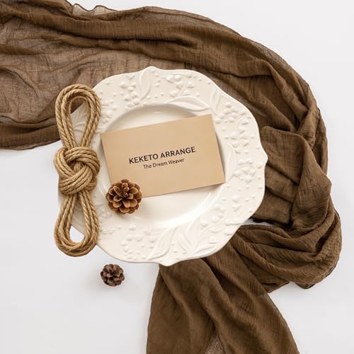 Keketoarrange 3pcs Coffee Gauze Rustic Cheesecloth Table Runner 120 Inch 10 FT for Wedding Baby Shower Bridal Shower Birthday Engagement Garden Outdoor Party Long Sheer Boho Decorations - color: Coffee, size: 35"x120"(Pack of 3)