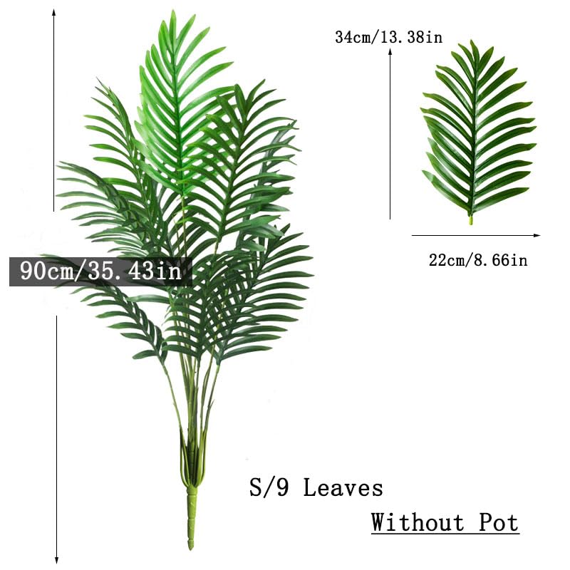 90-120cm Large Artificial Palm Tree Tropical Fake Plants Green Plastic Palm Leafs Big Monstera Tree Branch for Home Garden Decor (90cm 9 Leaves)