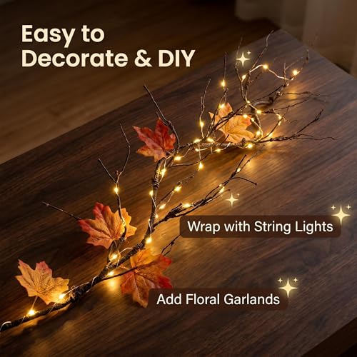4Pcs Bendable Realistic Artificial Tree Branches Faux Cherry Blossom Wood Craft Twigs Garland Grape Cane Vines Plants Stick Wall Hanging Climbing Limbs For Jungle Event Party Halloween Arch Decoration