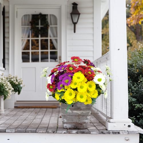 8 Bundles Artificial Silk Gerbera Daisy Flowers Fake Outdoor Bouquet Realistic Bulk Bouquet UV Resistant for Garden Front Porch Pots Home Indoor Table Vase Decoration (Multicolor) - color: Multi Color