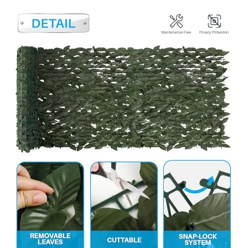 Patio Paradise 39"x117"-1Pc Faux Ivy Fence Privacy Screen Artificial Greenery Wall Backdrop,Fake Grass Wall Panels for Outside Apartment Balcony,Vine Leaf Decor for Outdoor Patio Chain Link - color: Faux Laurel Leaves- Dark Green, size: 39" x 117"