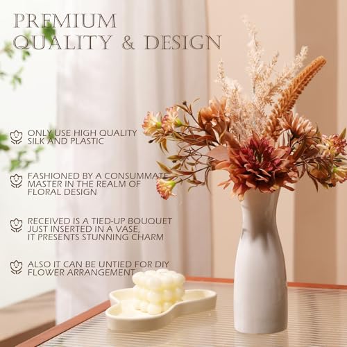 Joeabor Fake Flower Bouquet, Faux Flower Arrangement for Decorating Kitchens, Bedrooms, Bathrooms, Realistic Artificial Flowers Made of Silk & Plastic, Floral Decoration with Dahlia & Small Blossoms - color: Dark Coffee & Dark Coffee