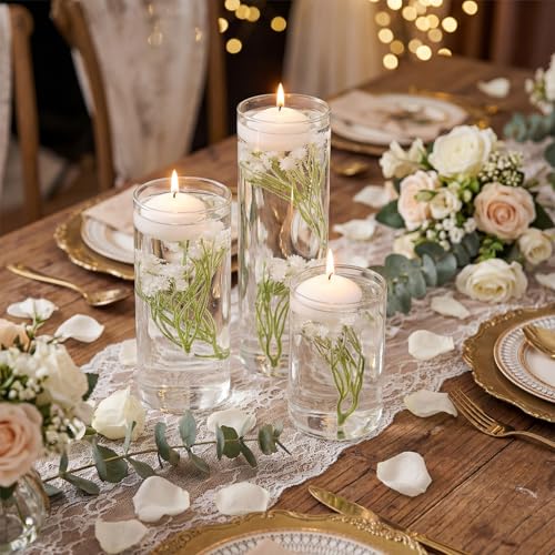 Conelist 36 Pcs Floating Candles and Floating Flowers for Centerpieces Wedding Baby's Breath Vase Filler Artificial Flowers Decoration for Party Home Wedding Table Centerpieces Party Decoration