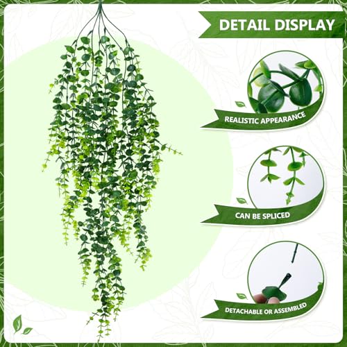 2-Pack Fake Hanging Plants, Faux Hanging Plant Artificial Greenery for Living Room Bedroom Boho Wall Shelf Indoor Outdoor Decor (Green Eucalyptus) - color: Green Eucalyptus