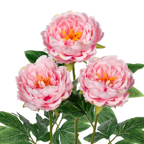 Briful 3PCS Peonies Artificial Flowers 24'' Faux Silk Flowers Spray Real Touch Fake Flowers Bouquet for Home Floral Arrangements Centerpiece Wedding Vintage Decor(Pink) - color: Pink