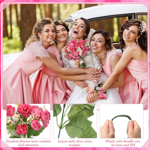 Tigeen Peonies Artificial Flowers Faux Roses Silk Flowers Hydrangea Artificial Bouquet for Wedding Table Centerpiece Floral Vase Home Office Bridal Decor(Rose Pink,12 Bundles) - color: Rose Pink